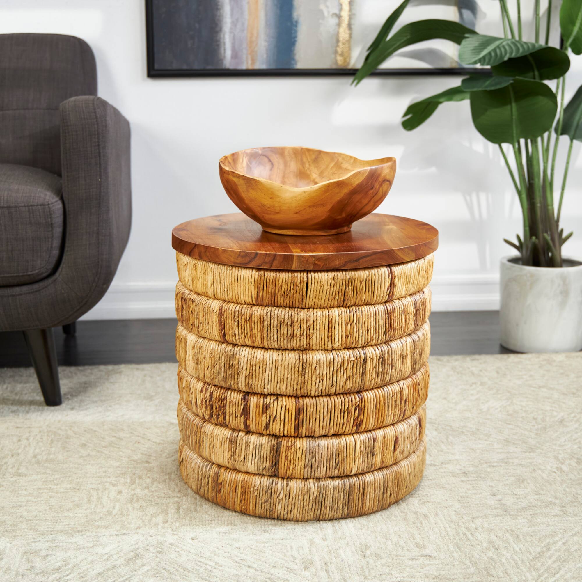 18" Brown Seagrass Linear Wrapped Accent Table